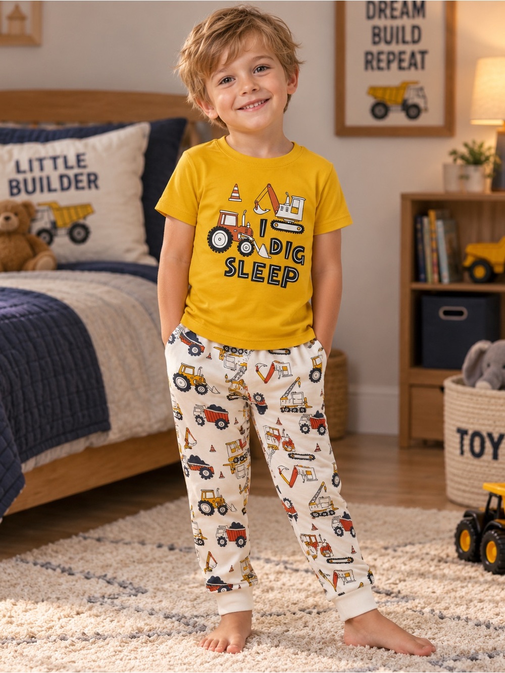 Old Navy Yellow Construction Vehicle Pajama Set